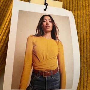 Nation LTD. Mustard yellow, cozy, long sleeve wrap tee